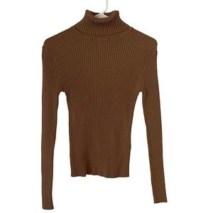 Forever 21 Ribbed Knit Tan Turtleneck Brown Long-Sleeve Women's Medium